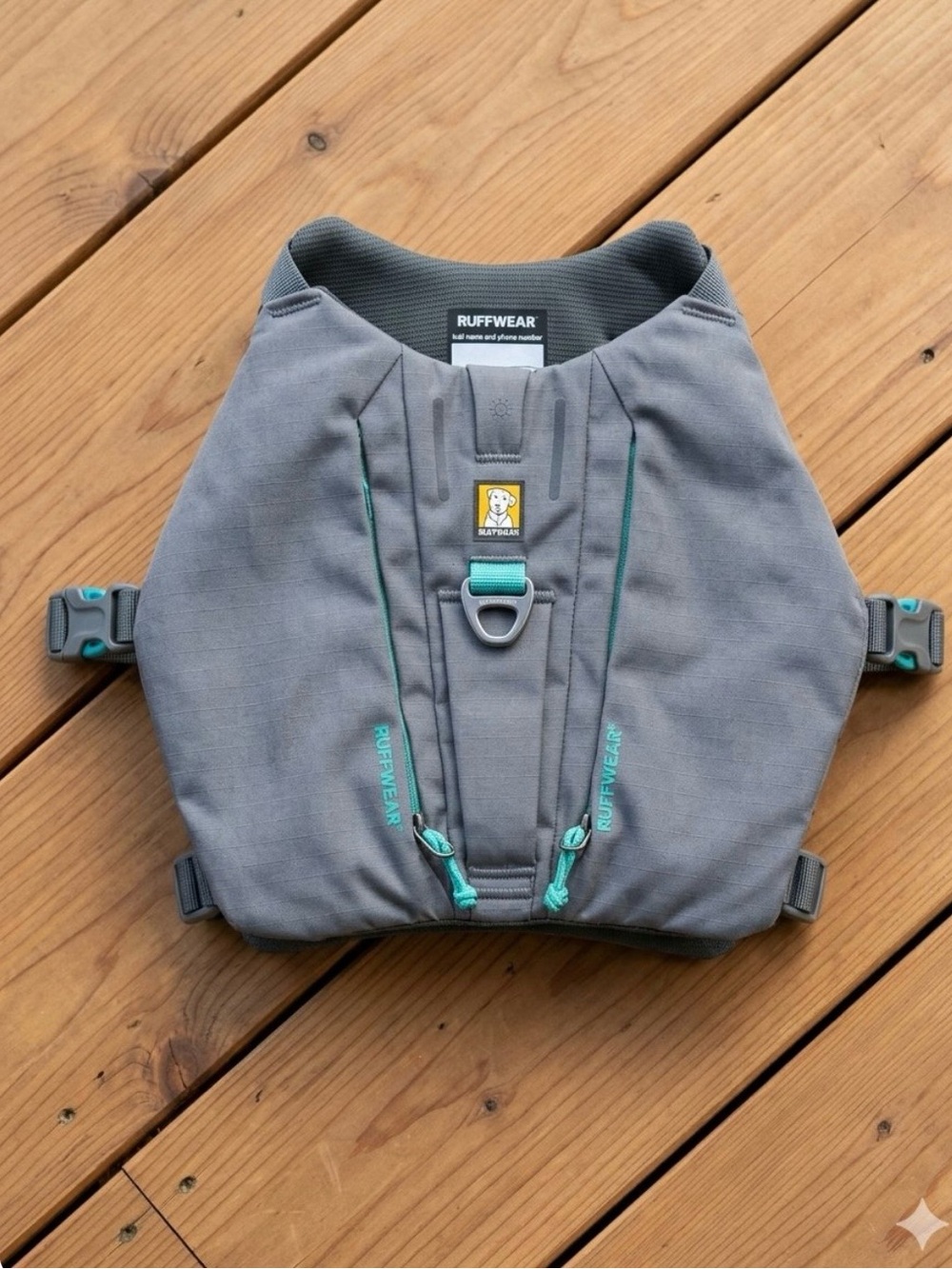 Ruffwear Gray Harness with Teal Accents